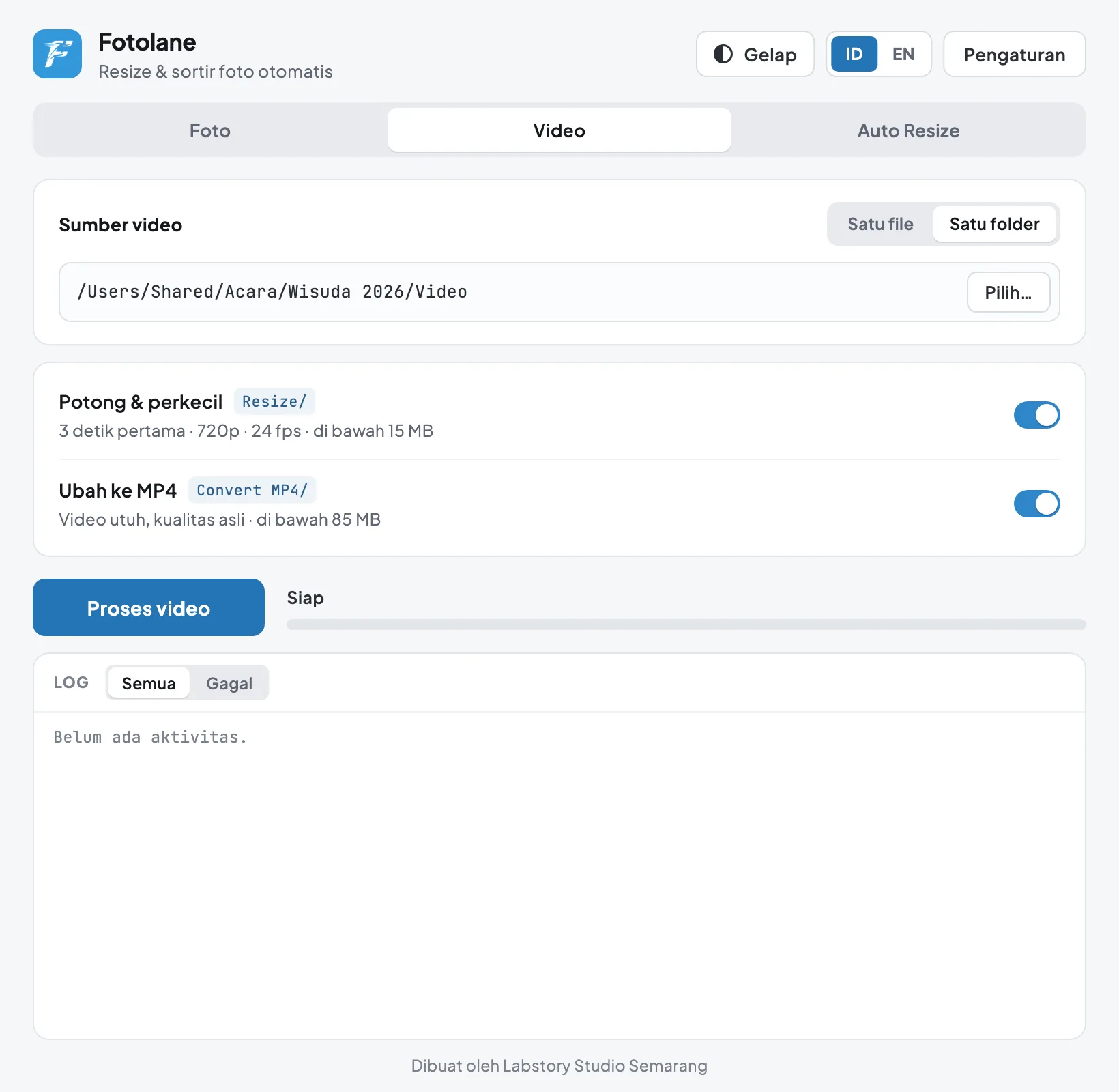 Video tab: trim & shrink, or convert to MP4